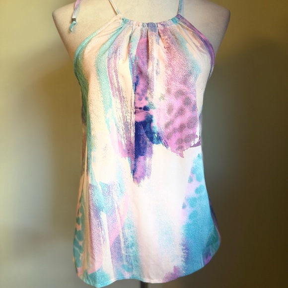 Calvin Klein Pastel Halter Blouse Y2K teal purple boho cottage core xs - Picture 1 of 3